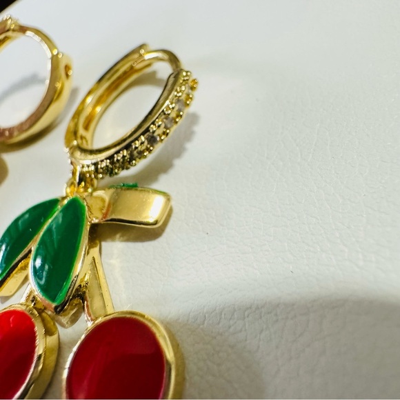 Women Cherry Red Adjustable Necklace and Earring Set - Picture 6 of 11